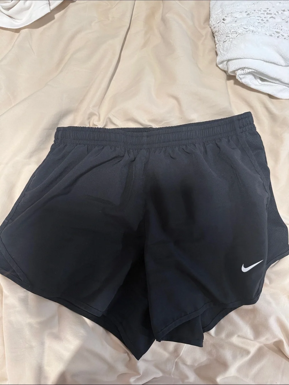 Nike kids Black Athletic Running Shorts with White Swoosh